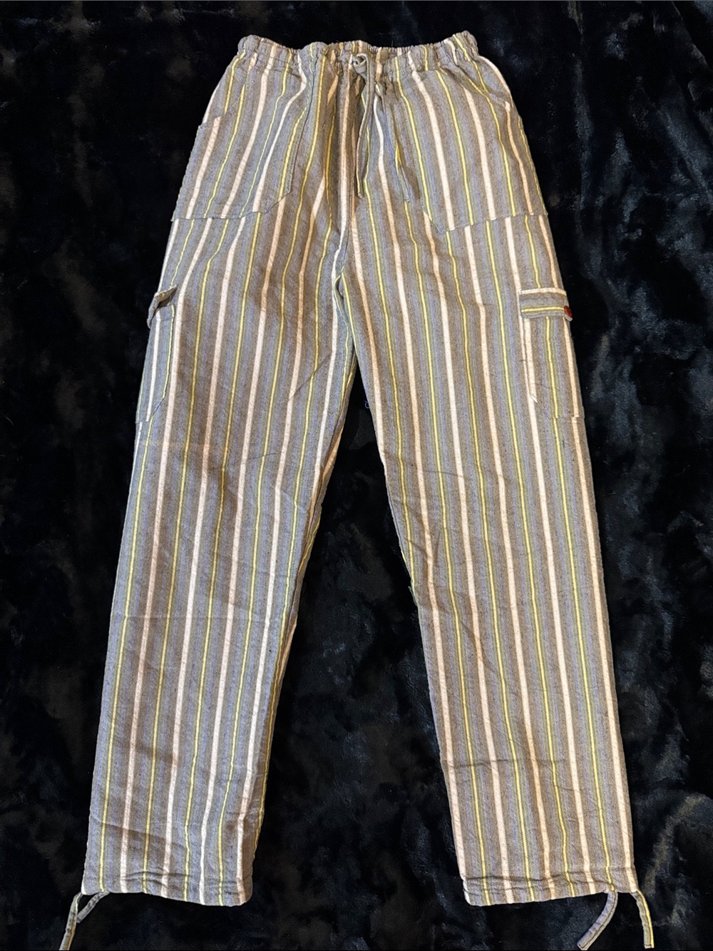 Source Unknown Women’s Striped Cargo Pants - Gray with Yellow & White Stripes